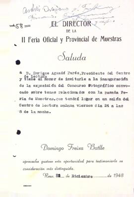 Carta de Domingo Freixa Batlle a Enric Aguadé Parés