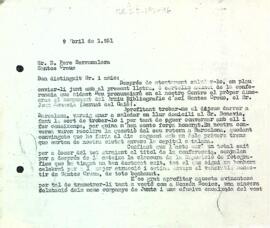 Carta de la Secció Excursionista a Pere Serramalera