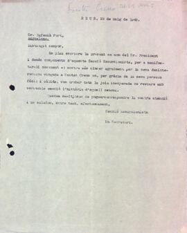 Carta de la Secció Excursionista a Eufemià Fort i Cogul