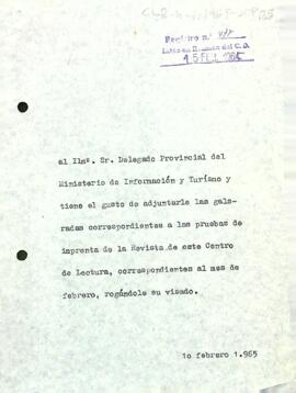 Carta del president al delegat provincial d'informació i turisme de Tarragona