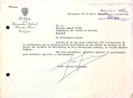 Carta del rector de la Universitat laboral Francisco Franco de Tarragona al president del Centre de Lectura