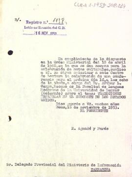 Carta del president al Ministeri d'Informació
