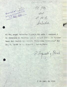 Agraïment a Àngel Mercader per un donatiu