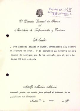 Carta d'Adolfo Muñoz Alonso