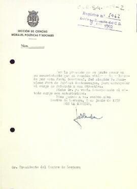 Carta de José Antonio Blanchar al president del Centre de Lectura