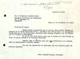 Carta de Pere Calderó al delegat provincial de joventuts