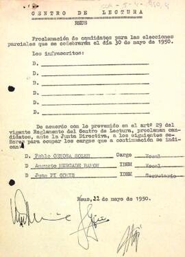 Proclamació de candidats per a les eleccions parcials de la secció