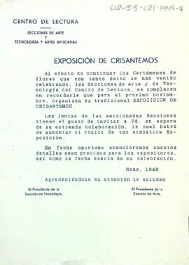 Còpia de la invitació al X Concurs-Exposició de Crisantems del 1949