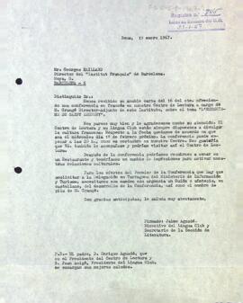 Carta del secretari de la secció al director de l'Institut Francès de Barcelona