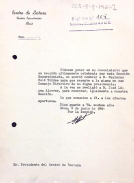 Carta de la Secció Excursionista al president del Centre de Lectura