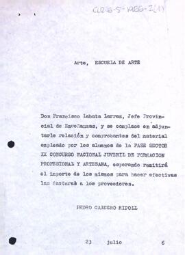 Carta de Pere Calderó a Francisco Labata Larraz