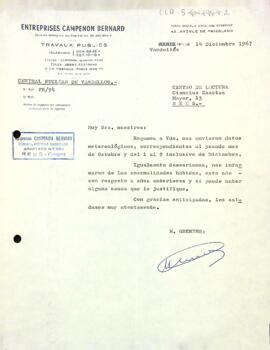 Carta d'Enterprises Campenon Bernard a la Secció de Ciències Exactes
