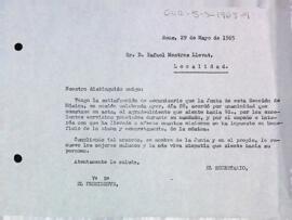 Carta de Tomás Guinjoan a Rafael Mestres Llevat