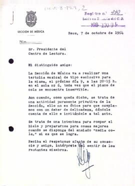 Invitació a un acte de la secció de música