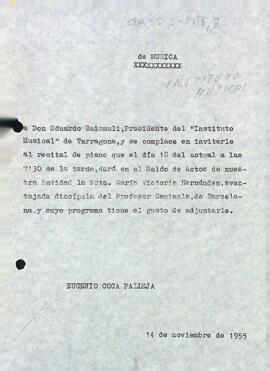 Invitació per l'Instituto Musical de Tarragona