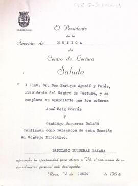 Carta de Santiago Buqueras al president del Centre de Lectura