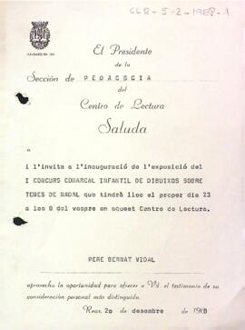 Invitació del president de la secció a Pere Bernat Vidal
