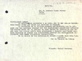 Carta de Rafel Mestres a Antoni Muset i Ferrer