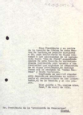 Carta de la Secció de Música al president de l'Associació de Concerts