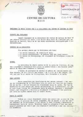 Reglament de règim intern per a la Biblioteca del Centre de Lectura de Reus