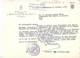 Carta del governador civil de Tarragona al president del Centre de Lectura