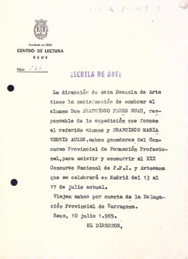 Carta del director nomenant Francisco Ferré com a responsable de l'expedició