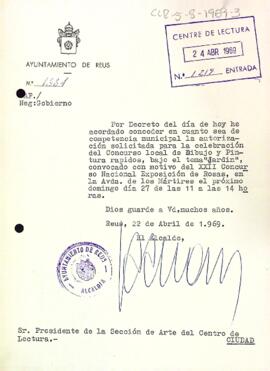 Carta de l'alcalde de Reus a president de la Secció d'Art