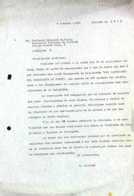 Carta de Pere Calderó al professor Giovanni B. Ricci
