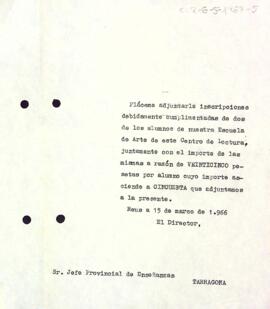 Carta del director al cap provincial d'ensenyament