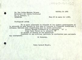 Carta del director de l'escola d'art al secretari del comité provincial amb relació al XXIII Concurs de formació professional artesana