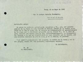 Carta de Tomás Guinjoan a Artur Baldrís