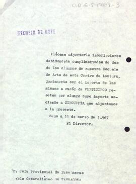 Carta del director al cap provincial d'ensenyament