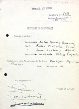 Proposta de candidatura a les eleccions de 1959