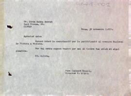 Carta de Pere Calderó a Jordi Mateu Serrat amb relació al Concurs Nacional de Pintura a Biscaia