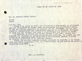 Carta de Rafel Mestres a Antoni Muset i Ferrer
